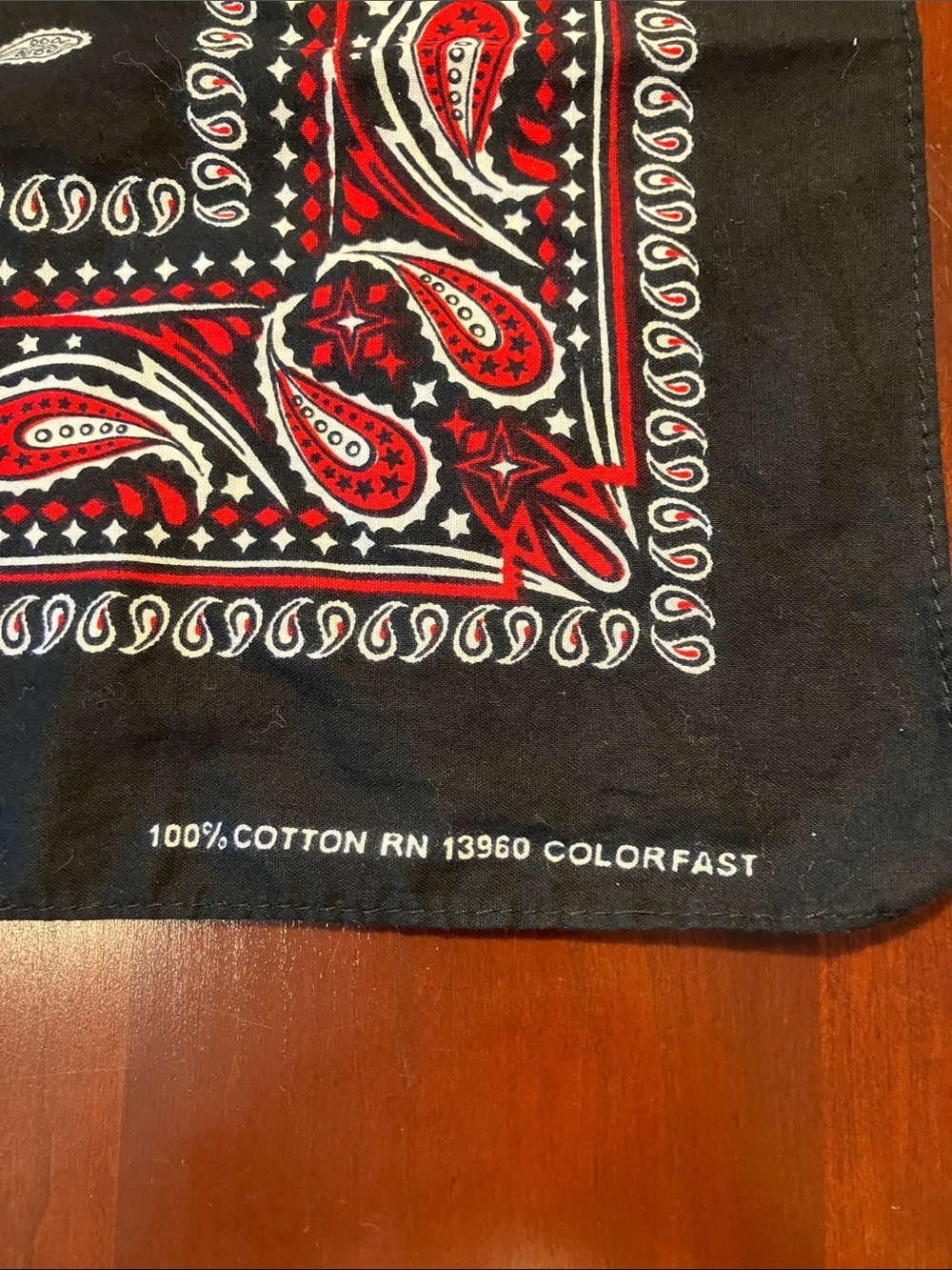 Vintage Black and Red Paisley Cotton Bandana - Picture 2 of 6